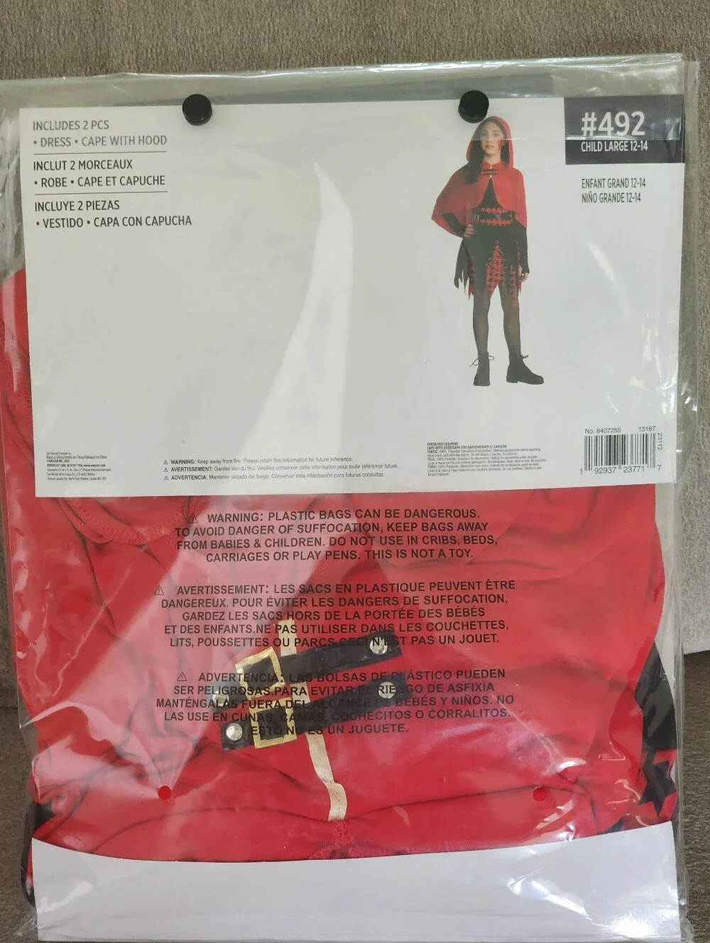 New In Package Riding Hood Rebel Kids Halloween Costume Size Large 12-14